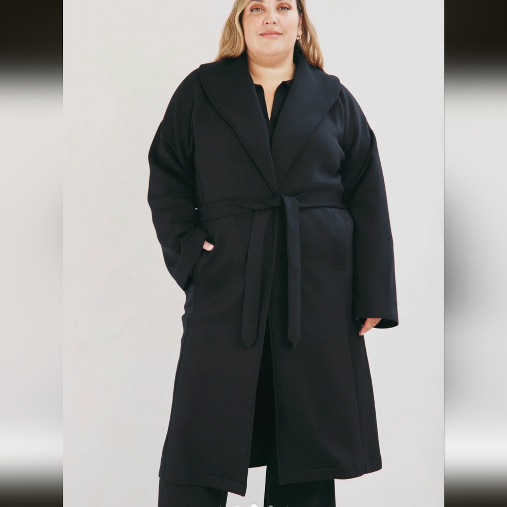 Leze The Label Women's Black Giselle Belted Long Coat Size 3XL